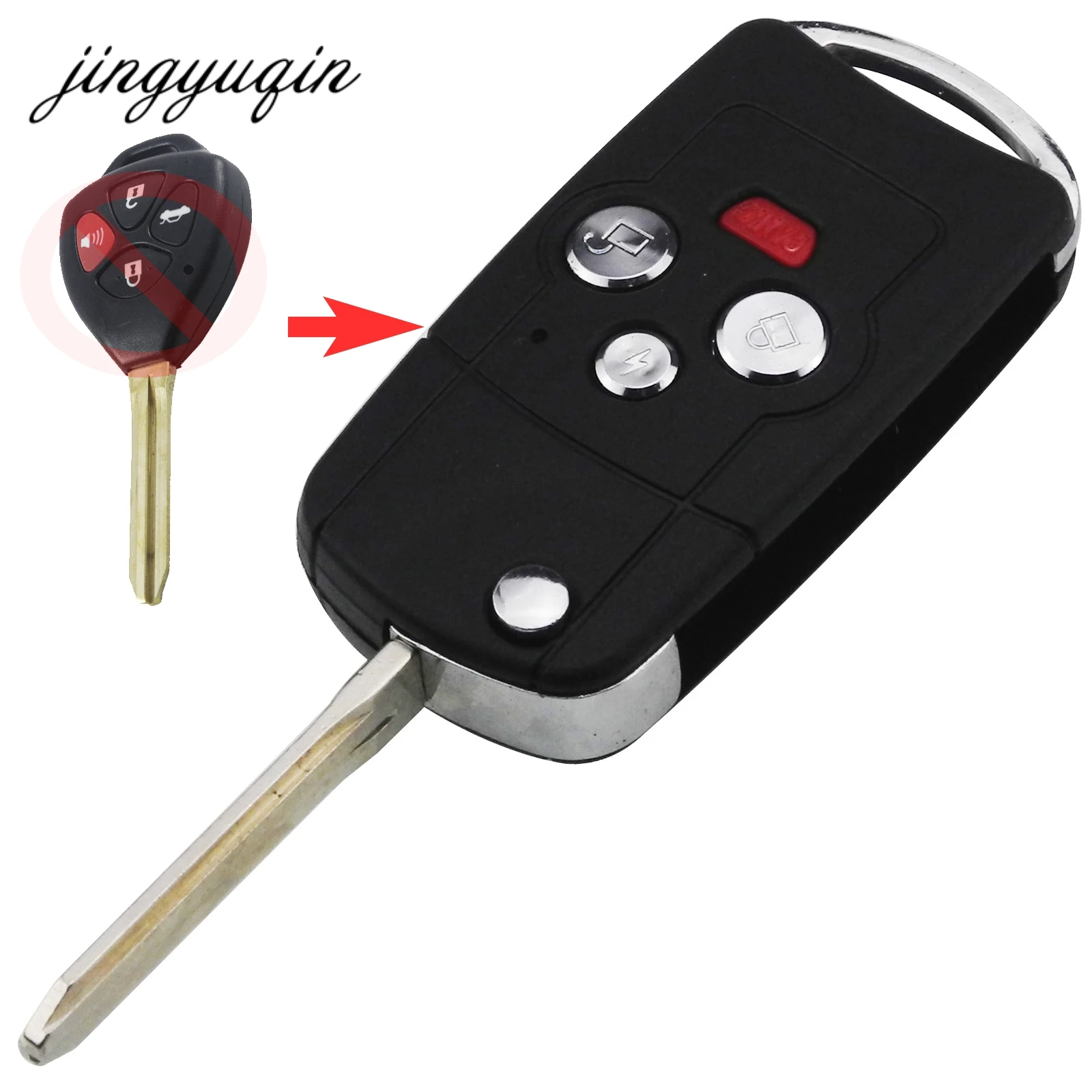 

jingyuqin Modified Flip Folding 4 Buttons Remote Key Shell Case For Toyota RAV4 Camry Avalon Corolla Matrix 3BTN + Panic