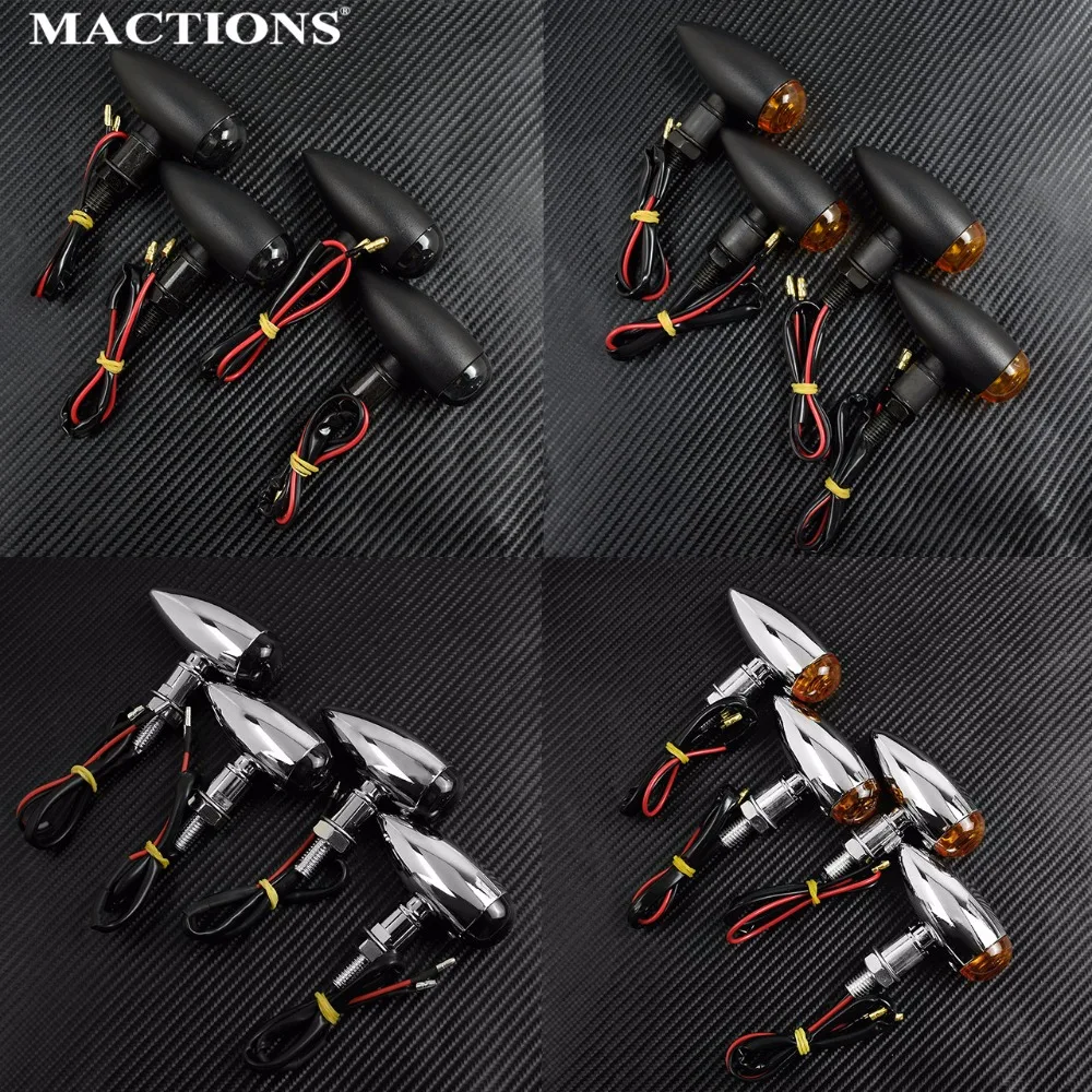 

4Pcs Motorcycle Black Metal Bullet Turn Signals Indicator Light For Mini Sportster Harley Bobber Chopper