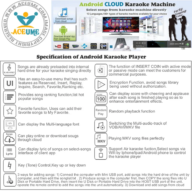 Караоке плеер на Android/jumebox AK1C01TVBOX 5ТБ HDD 100K китайские английские песни Бесплатная