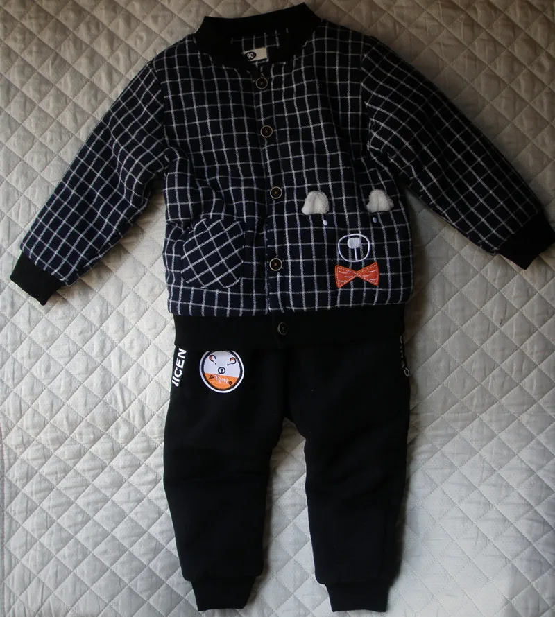 Baby Boys Girls Hooded Vest Plaid Coat Black Pant Sets 4