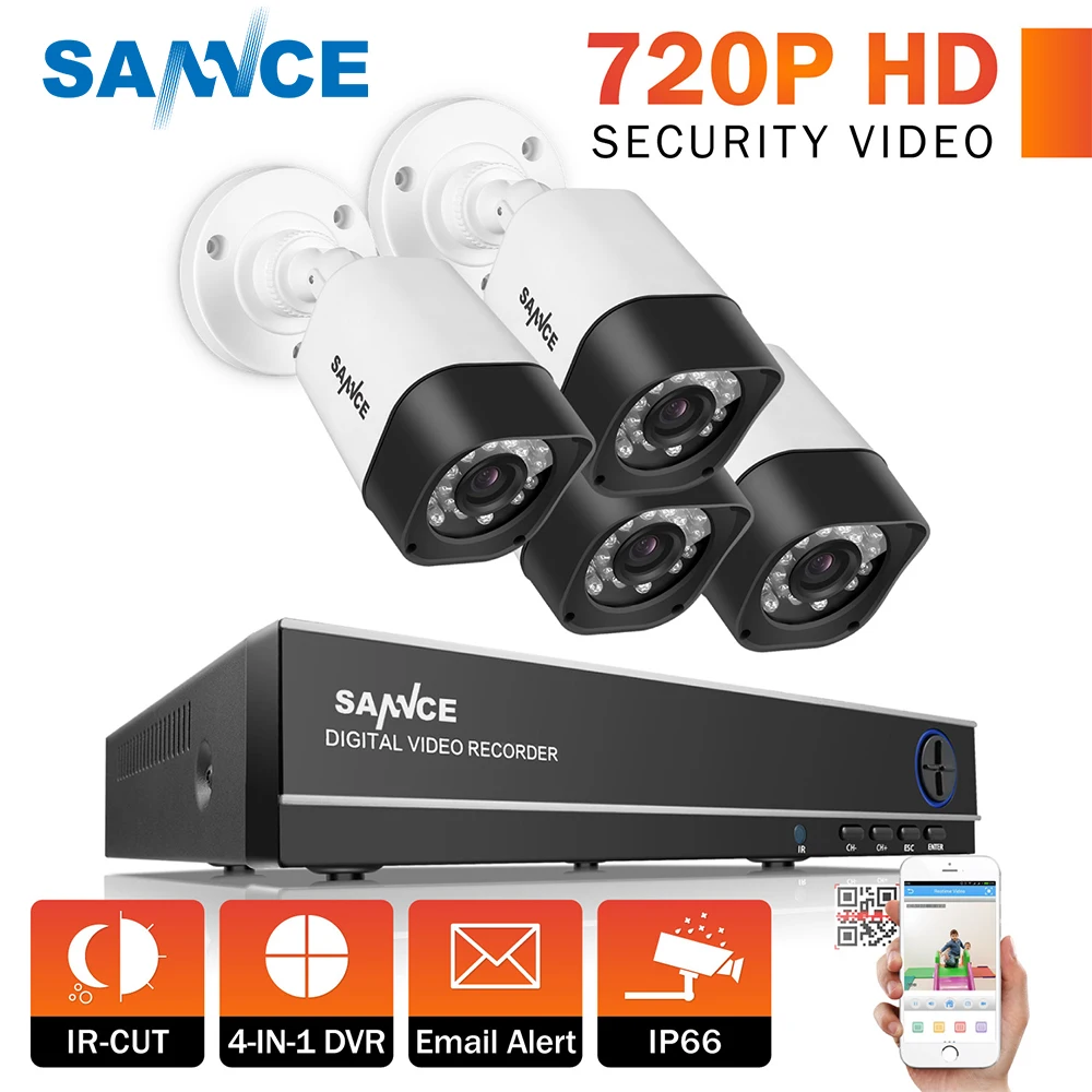 

SANNCE 4CH 1080P HDMI Output 720P CCTV DVR Kit 720P 1.0MP Security Camera System 1500TVL Home Video Surveillance kit