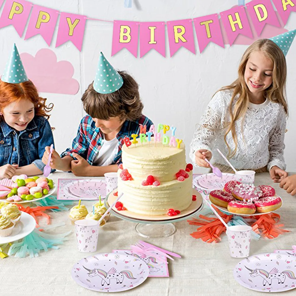 

QIFU Unicorn Party Decor Unicorn Theme Disposable Plates/Cups/Table Cover/Banner Baby Shower Birthday Decors Kids Party Supplies