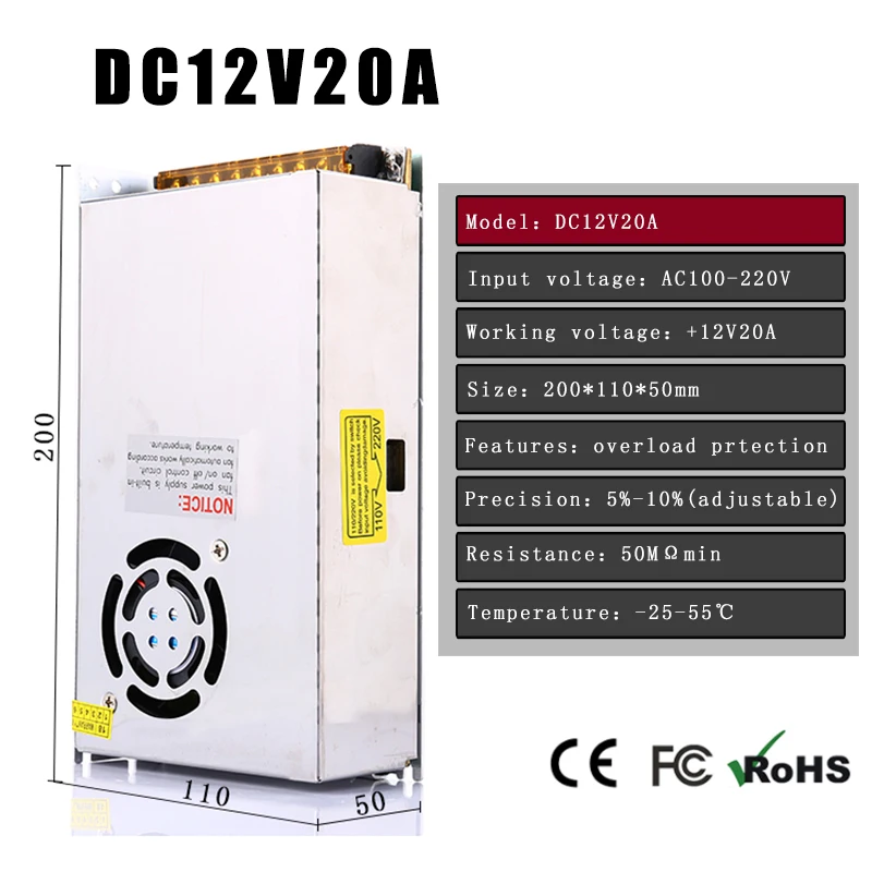 AC 220 В к DC 12V20A 240 Вт трансформатор напряжения переключатель питания для Светодиодный светодиодный Светодиодный индикатор управления Светодиодный дисплей с вентилятором