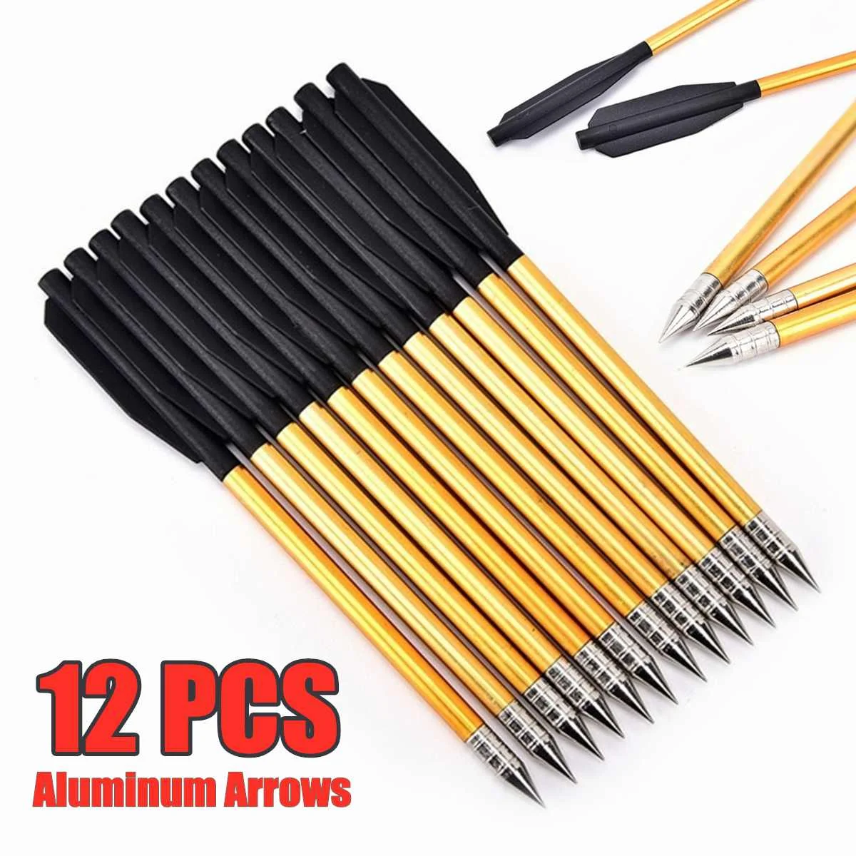

Golden Aluminum Arrow Bolt Broadheads y Arrowhead For 50 lb/ 80 lb Pistol Crossbow Arrow Head For Hunting Shooting 12pcs