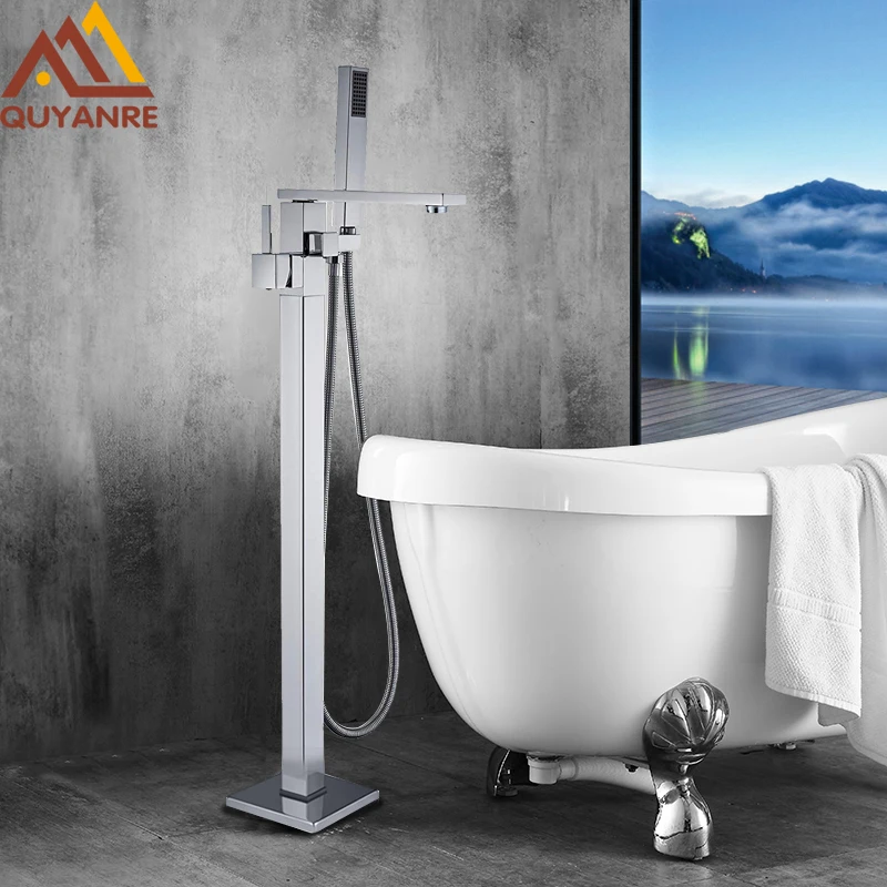 quyanre bronze black chrome floor stand faucet mixer single handle mixer tap bathroom shower mixer faucet1