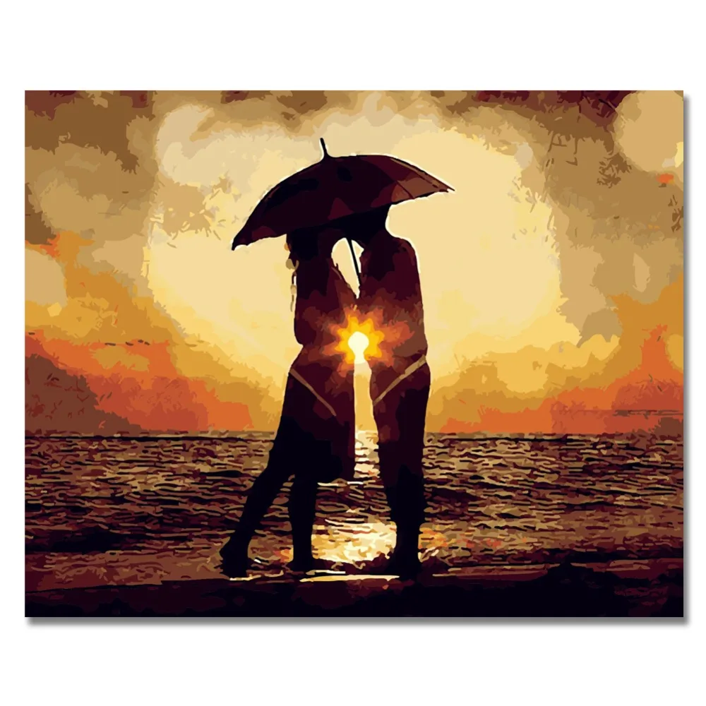

RIHE Painting By Numbers On Canvas,Sunset And Sweetheart Paint By Numbers, Home Decor Wall Art Picture, Acrylic Paint 40x50cm