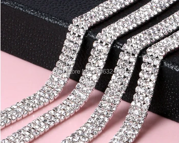 

1 Yard 3 Rows 3mm SS12 Clear Crystals Rhinestones Chain Ribbon For Wedding Cake Banding Sewing DIY