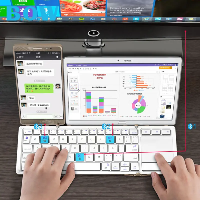 Для мобильного телефона Android три Складная Bluetooth клавиатура для huawei плоская панель Универсальная беспроводная клавиатура и мышь внешняя
