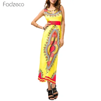 

Fadzeco African Dress For Women Wide Shoulder Strap Sleeveless Maxi Dress Fashion Robe Femme Ethnic Print African Clothes
