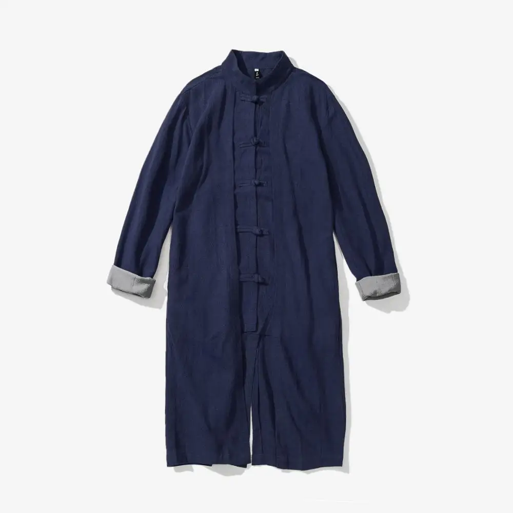 Mens Traditional Chinese Clothing Autumn Cotton Linen Long Trench Kung Fu Tai Chi Master Costume Male China Jacket CN-103