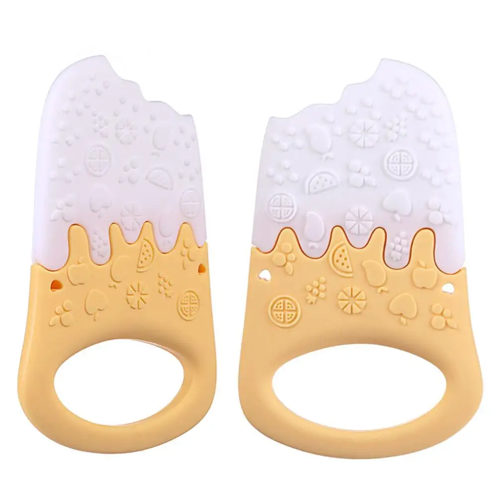 Мороженое в стиле пэчворк детский Прорезыватель пищевой силиконовый гибкий Прорезыватель зубные кольца для детей игрушечная зубная щетка - Цвет: White