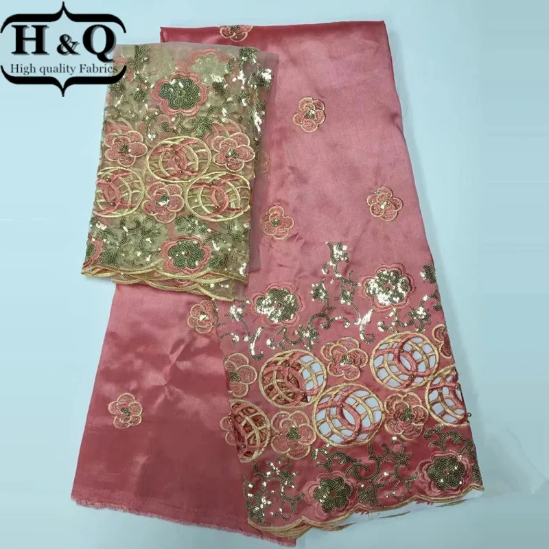 

2017 New design african george lace fabric High quality pink Nigerian satin george lace fabrics for wedding dress Indian laces