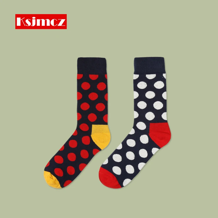 KSJMCZ New Men Socks British Style Wave Point Sports Long Tube Pattern Gentleman Trend Happy Cotton Sock 1 Pair Free Shipping | Мужская