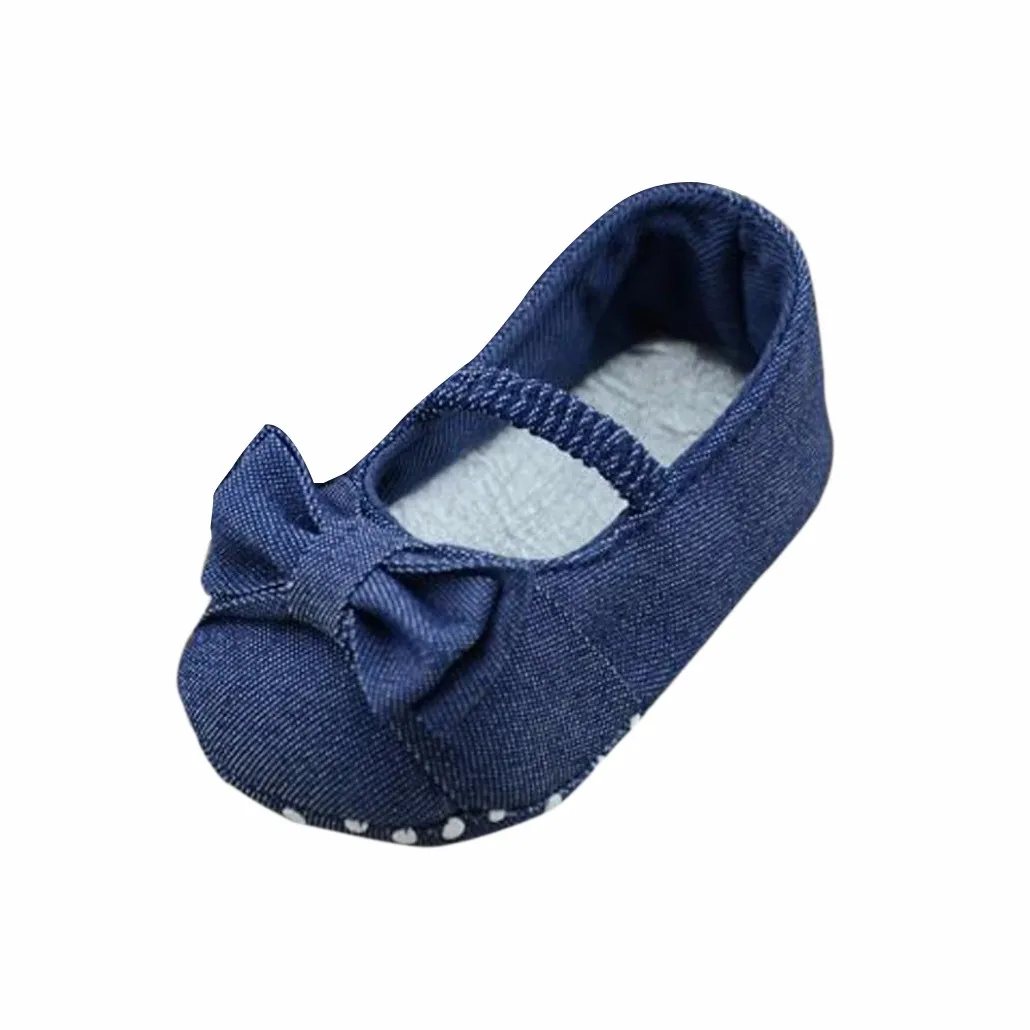 Хлопковая обувь для маленьких девочек; обувь для малышей; обувь для маленьких девочек с бантом; Джинсовая мягкая нескользящая обувь для малышей; обувь для малышей