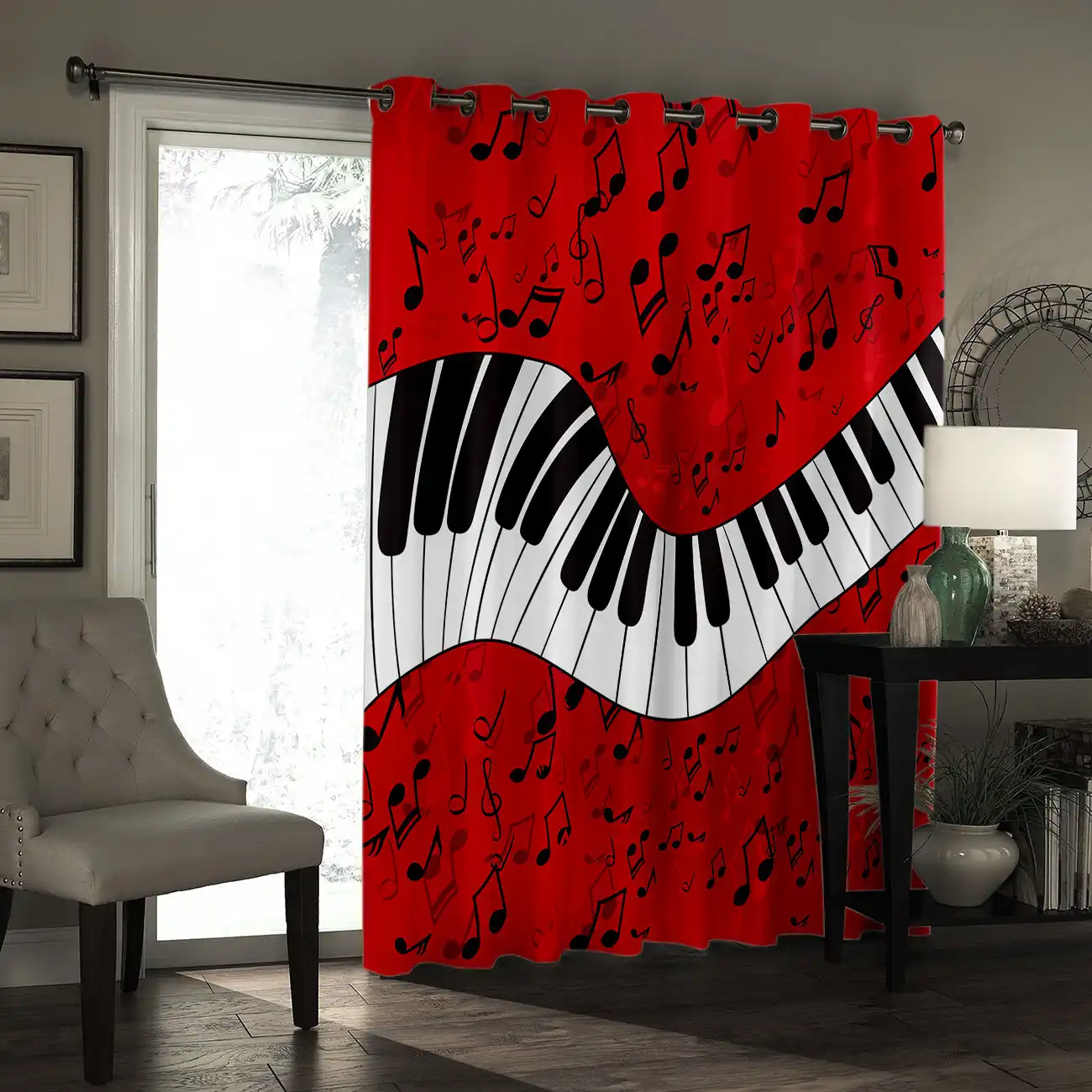 Piano Music Note Red Background Window Treatments Curtains Valance Window Curtains Dark Living Room Bathroom Decor Fabric Kid Curtains Aliexpress