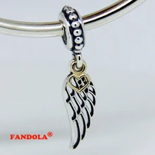 Fit Pandora шармы браслеты крылья Ангела бусины с 14 K настоящее золото сердце 925 стерлингового серебра ювелирные изделия