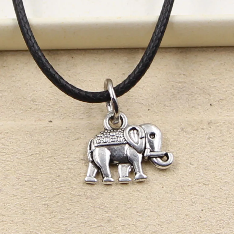 New Durable Black Faux Leather Double Sided Elephant Pendant Cord Choker Charm DIY Retro Boho Tibetan Necklace Jewelry |