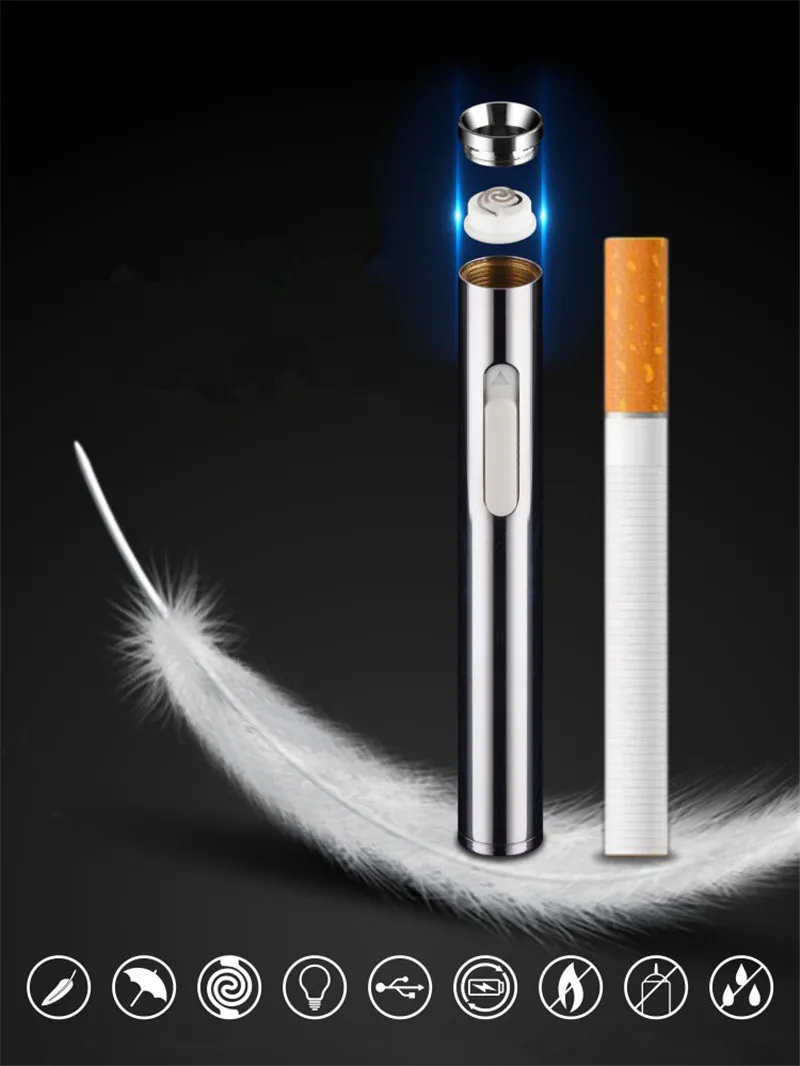 

Mini Thin USB Charge Lighter Metal Rechargeable Portable Electronic Cigarette Lighter Encendedor Cigar Fire Smoker