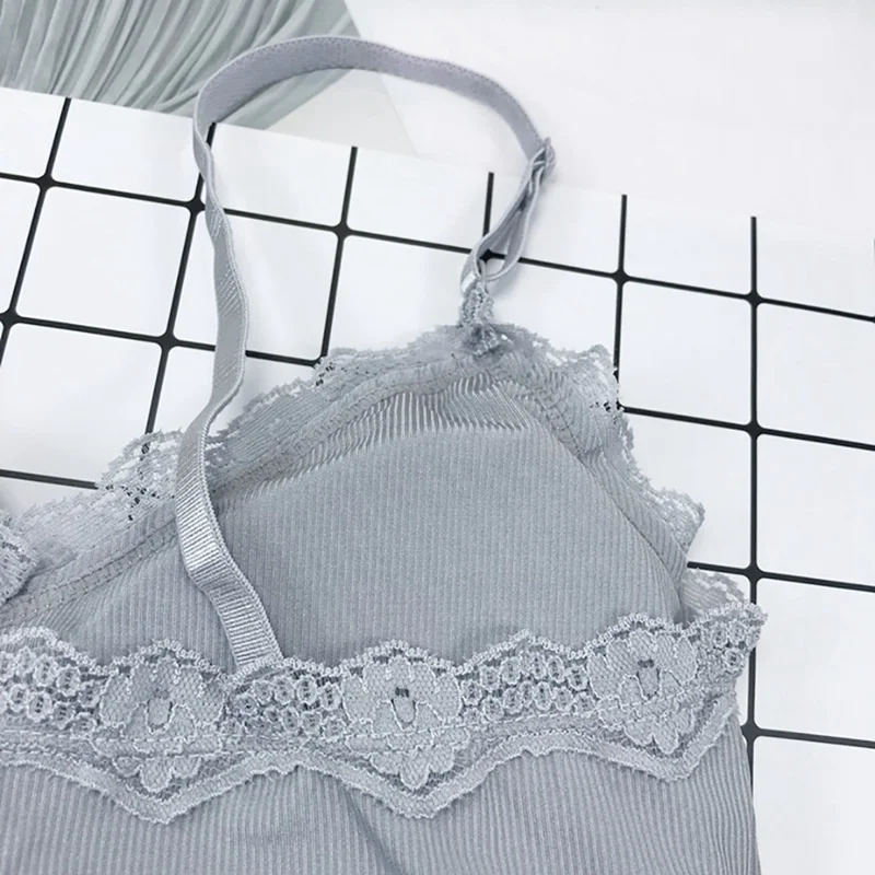 Summer Sexy Women Halter Ice Silk Backless Slim Thin Lace Comfortable Padded Brassiere Strapless Bra Wrapped Chest