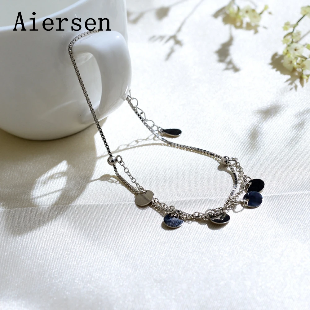 Aiersen S925 Серебряный ножной браслет Для женщин двухслойной вафли личность гладкая