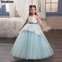 Платье принцессы с цветочным рисунком для девочек; детские кружевные платья для свадебной вечеринки для девочек; костюмы для подростков; милое детское платье на выпускной; длинные платья