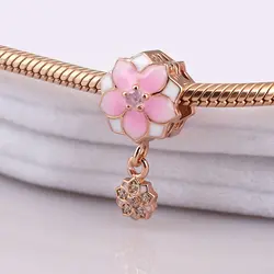 Подходит браслет Шарм ювелирные изделия DIY с женщин Подарочный розово-золотой розовый Магнолия 925 стерлингового серебра ювелирные