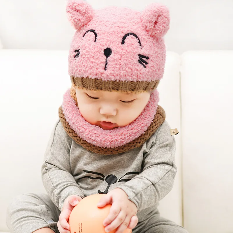 

PPXX 2019 Baby Winter Fur Scarf Hat Set 2pcs Kids Neck Warmer Bufanda Children Cap Headwear Cartoon Bear Ear Scarves Girl Boy