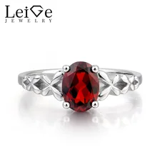 Leige Jewelry Anniversary Ring Natural Red Garnet Ring January Birthstone Oval Cut Gemstone Red Gems 925 Sterling Silver for Her
