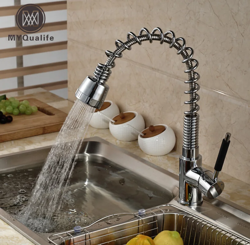 

Single Handle Spring Pull down/out Kitchen Mixer Faucet Deck Mount Dual Sprayer Nozzle with Hot and Cold Water