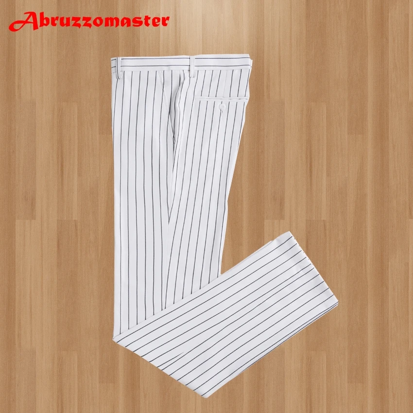 White Striped Men Suits Fashion Brand Slim Fit 3 Pieces Peaked Lapel Wedding Suit Smart Casual Suit Jacket Vest Pant