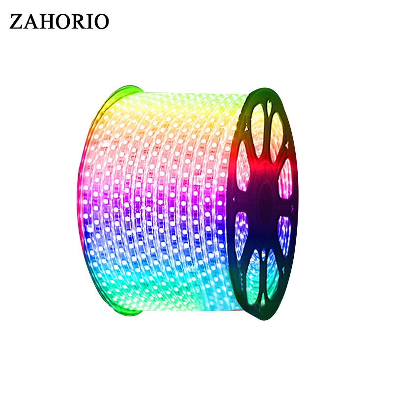 Гибкая светодиодная лента AC220V RGB 5050 60 светодиодов/м водонепроницаемая с вилкой
