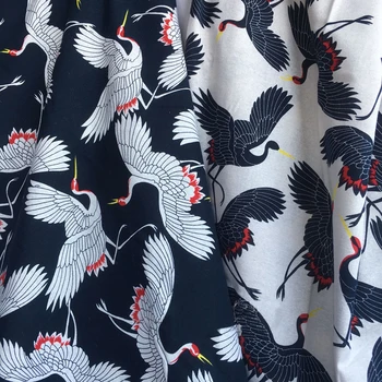 

100cm*145cm Crane Printed linen cotton Textiles Japan Fabric Design
