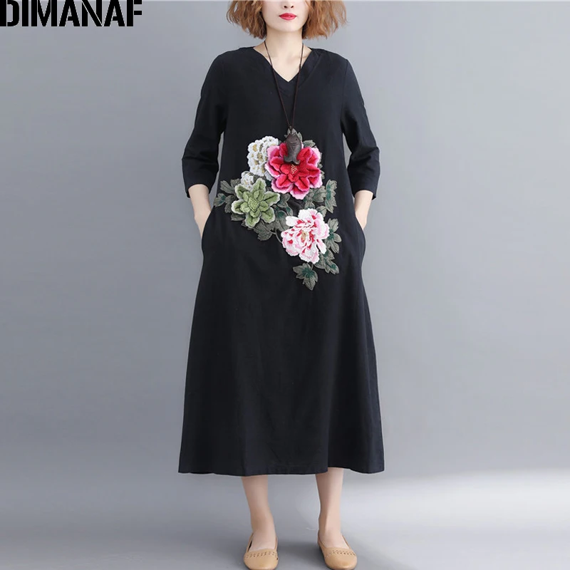 DIMANAF женские длинные платья элегантные винтажные размера плюс для женщин и