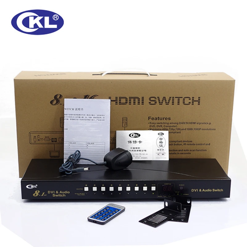 CKL-81D 8x1 8 портов 8 в 1 переключатель dvi Wth ИК-пульт дистанционного управления, RS232 управление, автоматическое обнаружение, функция автоматического сканирования, поддержка EDID