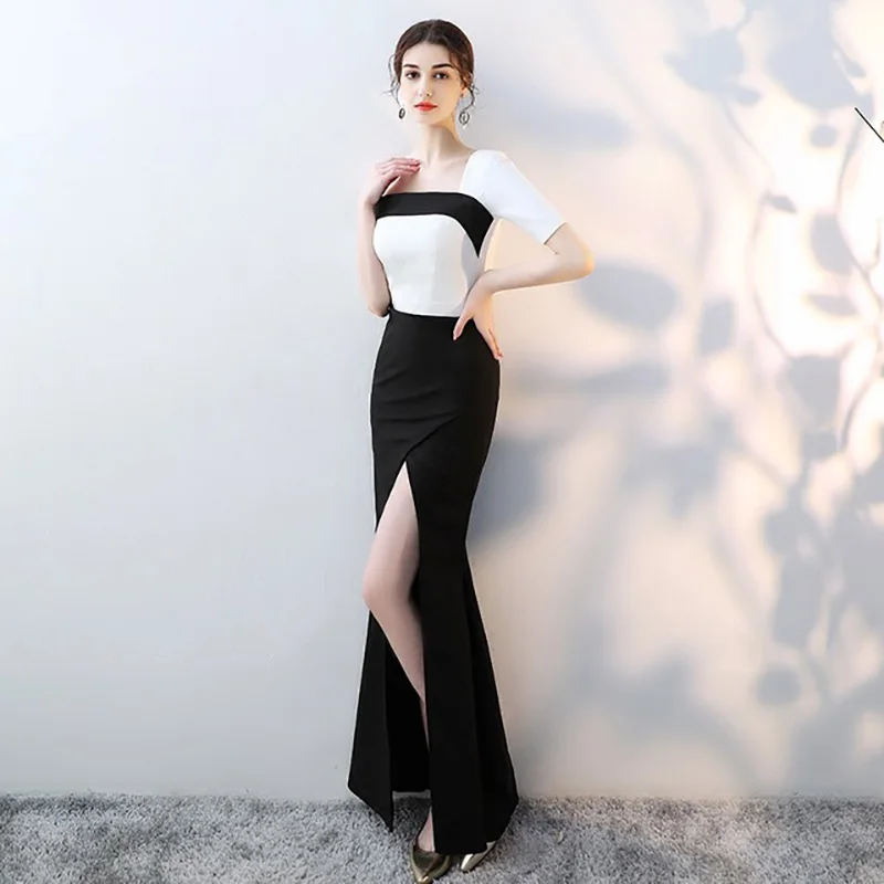 2019 nieuwe zomer een-schouder jurk jurk dames feestjurk waardige sfeer banket nobele herfst party zwart rood