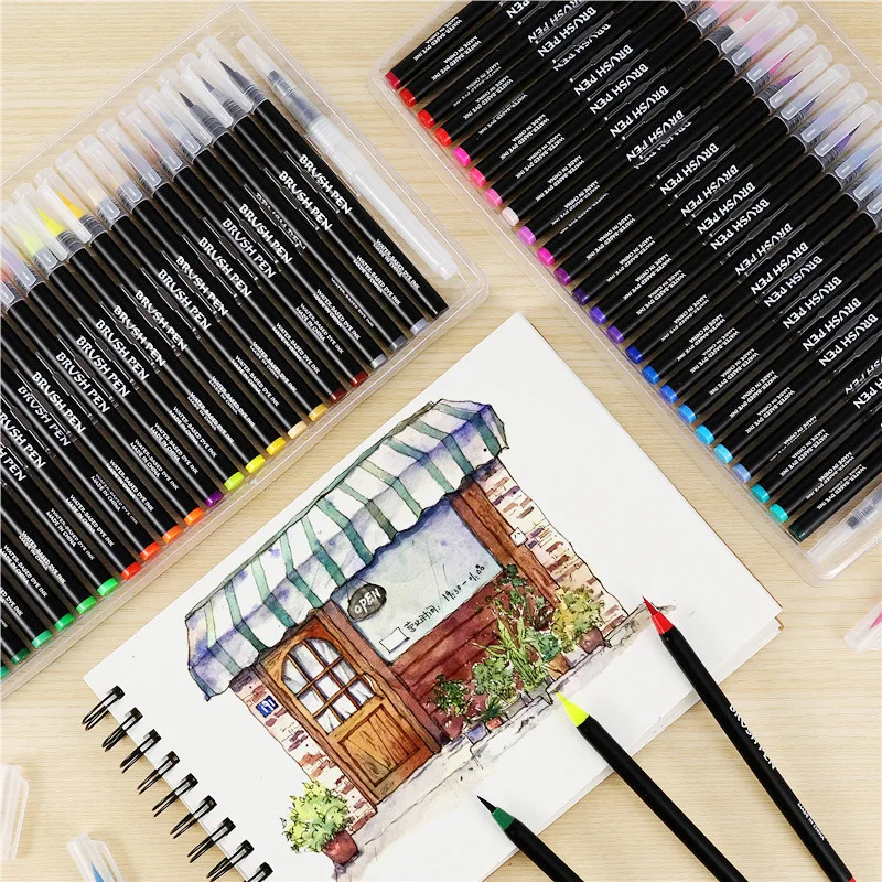 Kaufen 20 24 48 farben Aquarell Pinsel Pen Set mit Wasser Stift Marker Stift Schriftzug Stift Fabricolor Rotulador Marker handlettering
