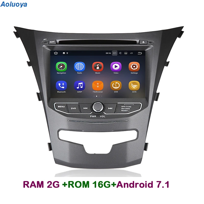 Best Aoluoya 2G RAM Android 7.1 CAR DVD Player For Ssangyong  Actyon Korando 2014 2015 CAR Radio GPS Navigation Audio multimedia WIFI 0