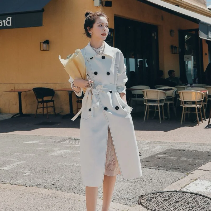 

Long Trench Coat for Women Double Breasted Windbreaker Oversize Coats Female Elegant Overcoat Fashion 2019 Woman Clothes KJ2850