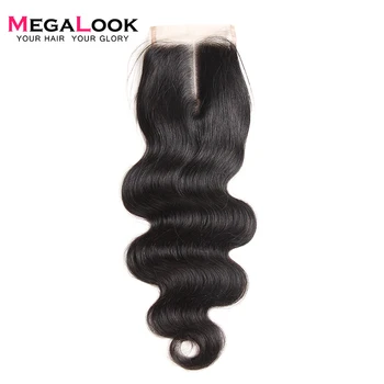 

Megalook Swiss Lace Closure Peruvian Body Wave Remy Human Hair Closure Natural Color 10-22 inch Free/Middle/Three Part