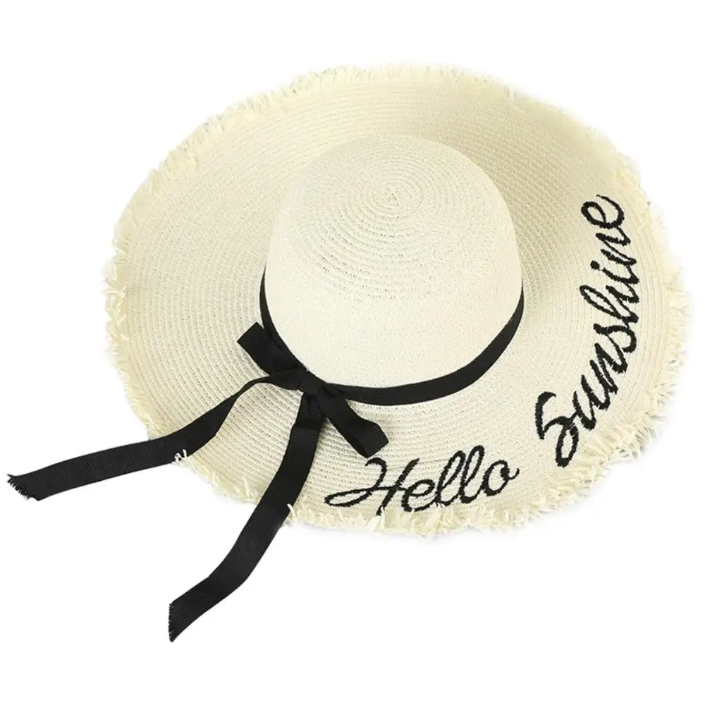 Beach Hat Women Sports Cap Bow-knot Wide Brim Sunscreen Breathable All-match Letter Printed Sports Caps