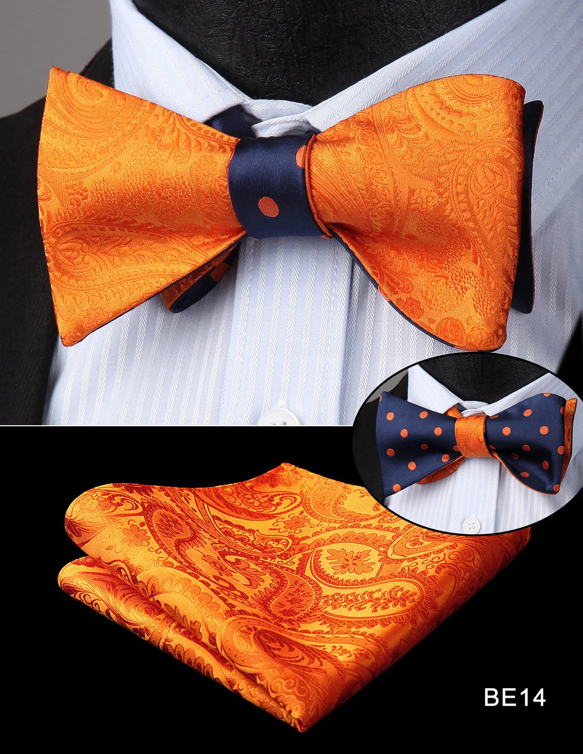 HISDERN мужской тканевый галстук-бабочка Твердый Пейсли двусторонний самостоятельно регулируемый галстук-бабочка платок Набор BEU1-1 Свадебная вечеринка - Цвет: BE14
