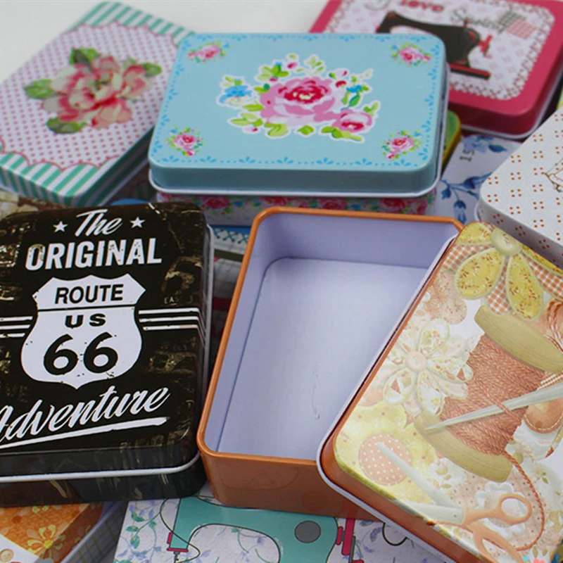 

8 Pieces/lot American Style Mini Tin Box Vintage Mac Cosmetics Organizer Case Jewelry Lipstick Box Small Metal Tin Storage Boxes