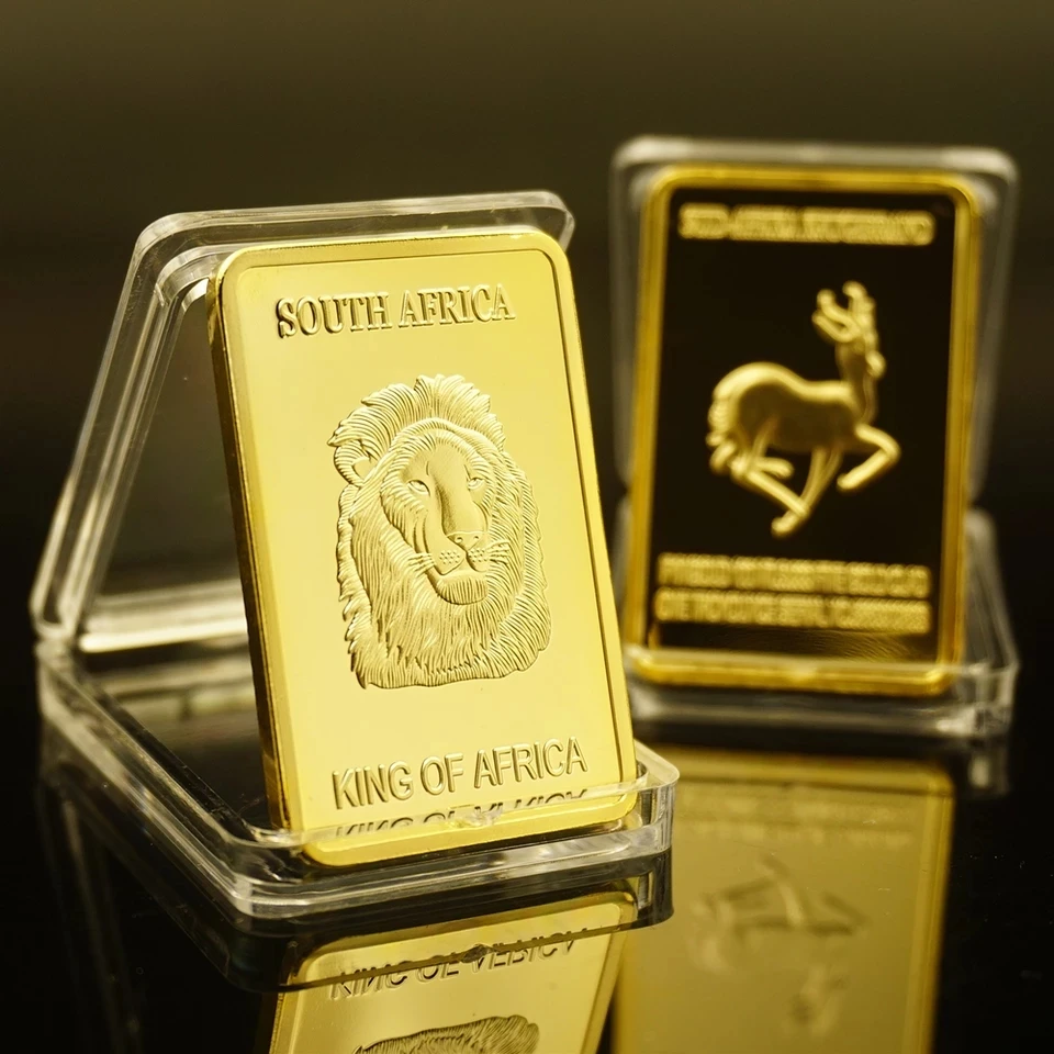 

Africa Krugerrand 1oz Gold Bar South Africa 24k Gold Plate coin with Plastic Case for Home Decor