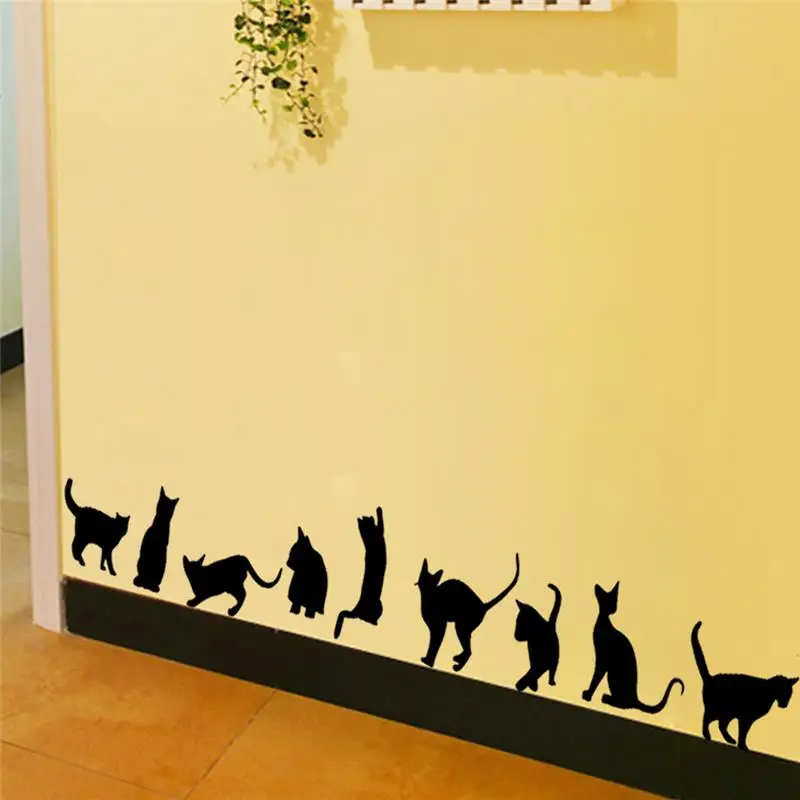 

9 cute cats playing wall stickers room decoration 706. 3d diy vinyl adesivos de paredes home decals animals mural art poster 4.0