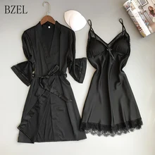 BZEL, женский халат и платье, наборы, кружевная атласная пижама, женский сексуальный шелковый женский халат, набор, шелковый халат для сна, для отдыха, халат, Элегантная ночная рубашка, M-XL