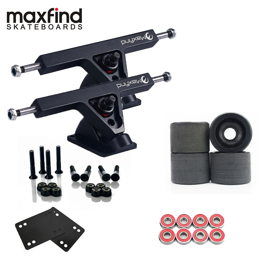 Maxfind 1Pair 7" Longboard Truck Wheels Set 4pcs PU wheels 8pcs Bearing Enough Screws Skateboard