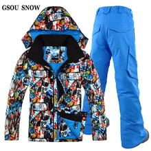 Открытый Отдых Спорт мужской водонепроницаемый ветрозащитный лыжный костюм GSOU зимняя Лыжная куртка+ лыжные брюки мужские двойной доски Сноуборд костюм