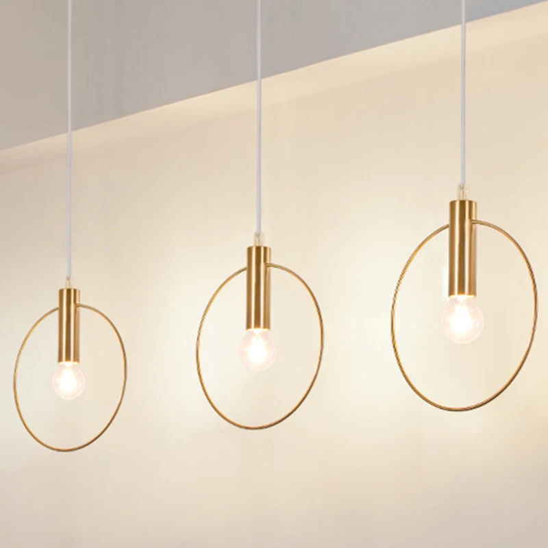 

Modern Pendant Light For Lobby Dining Room single ring Arts Decoration lighting Antique Gold suspension Pendant Lamp E14 lights
