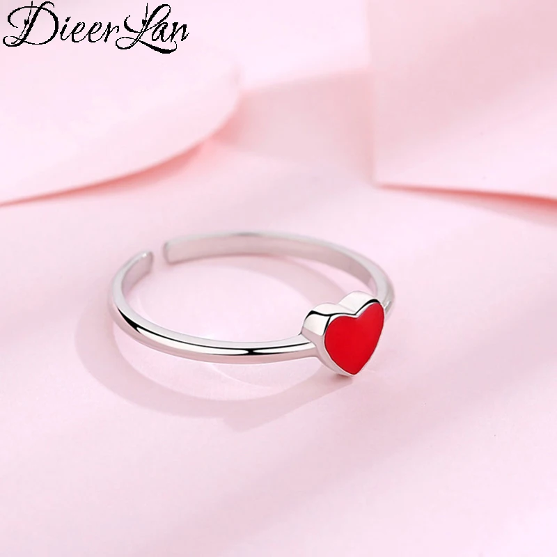 

DIEERLAN New Fashion 925 Sterling Silver Red Heart Rings for Women Jewelry Beautiful Finger Open Rings For Party Birthday Gift