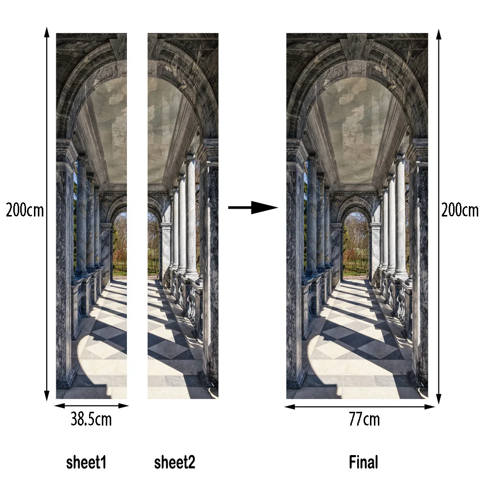 Барокко Стиль прохода коридора здания в деревенском стиле 2 шт./комплект DIY Фреска домашний декор плакат 3D Водонепроницаемый ПВХ дверь стикер